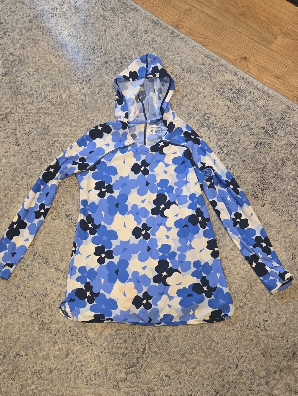 Blue Floral Hooded Long-Sleeve Kids Swim Cover Top